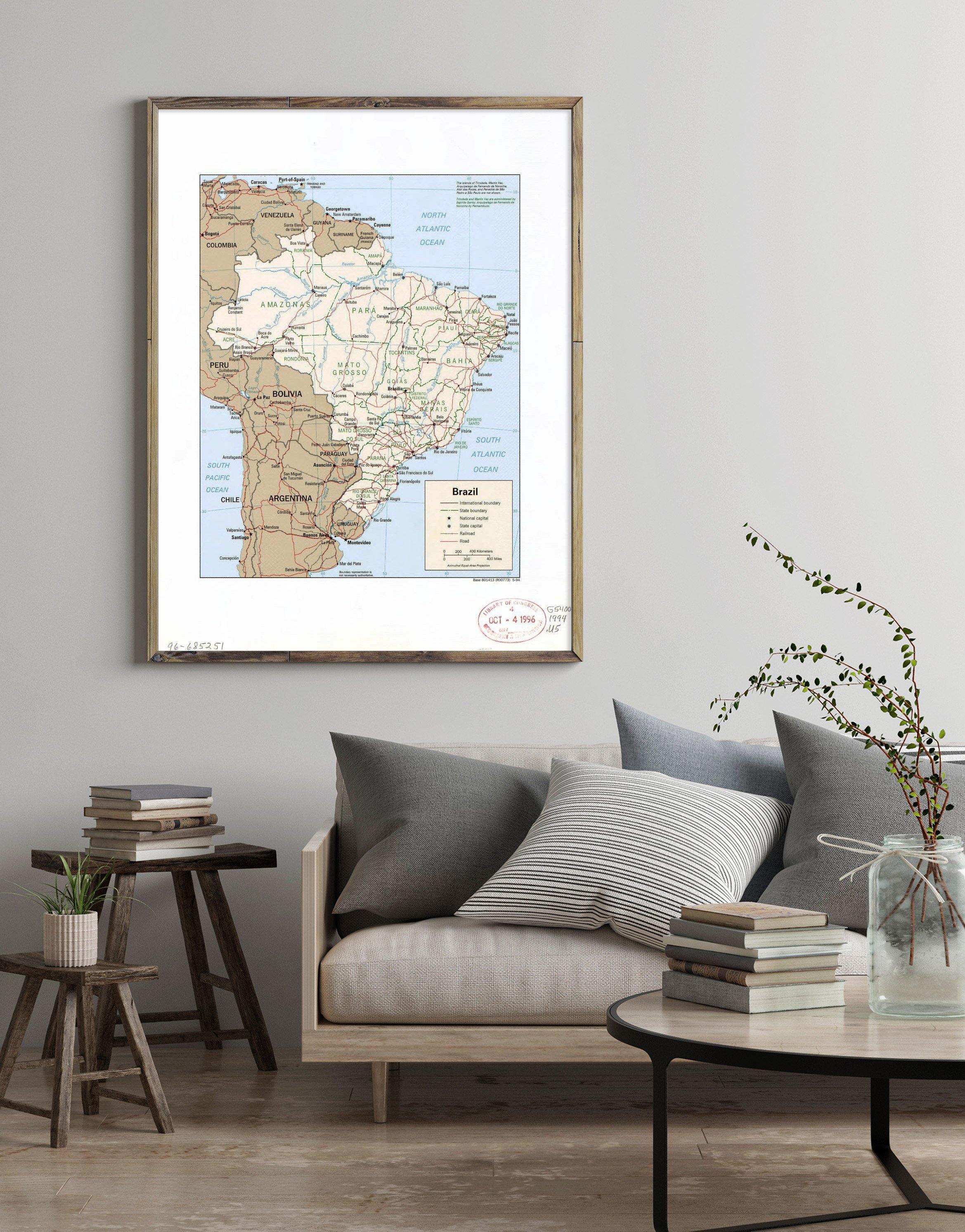 1994 Map| Brazil| Brazil Map Size: 18 inches x 24 inches |Fits 18x24 s - New York Map Company