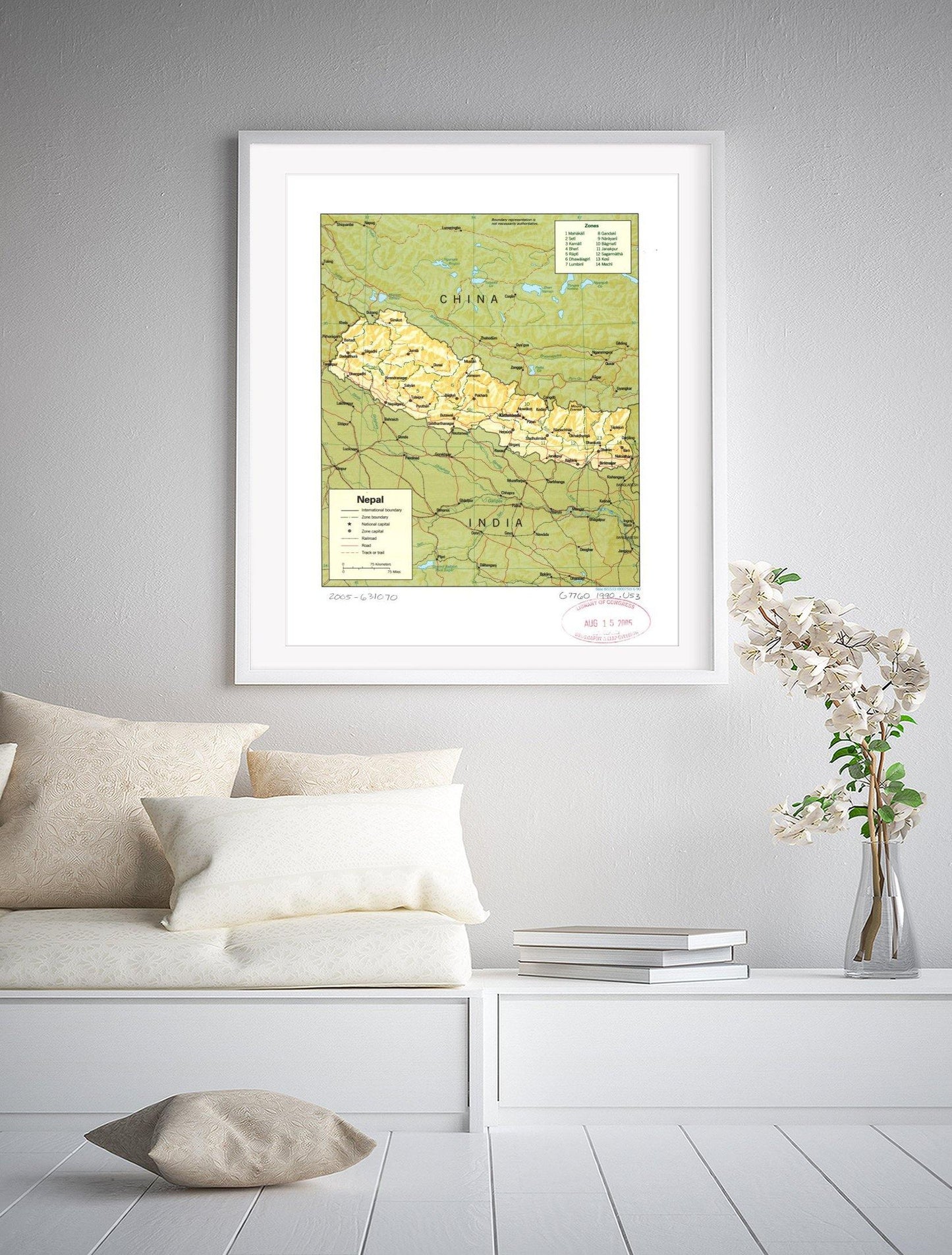 1990 Map| Nepal| Nepal Map Size: 20 inches x 24 inches |Fits 20x24 siz - New York Map Company