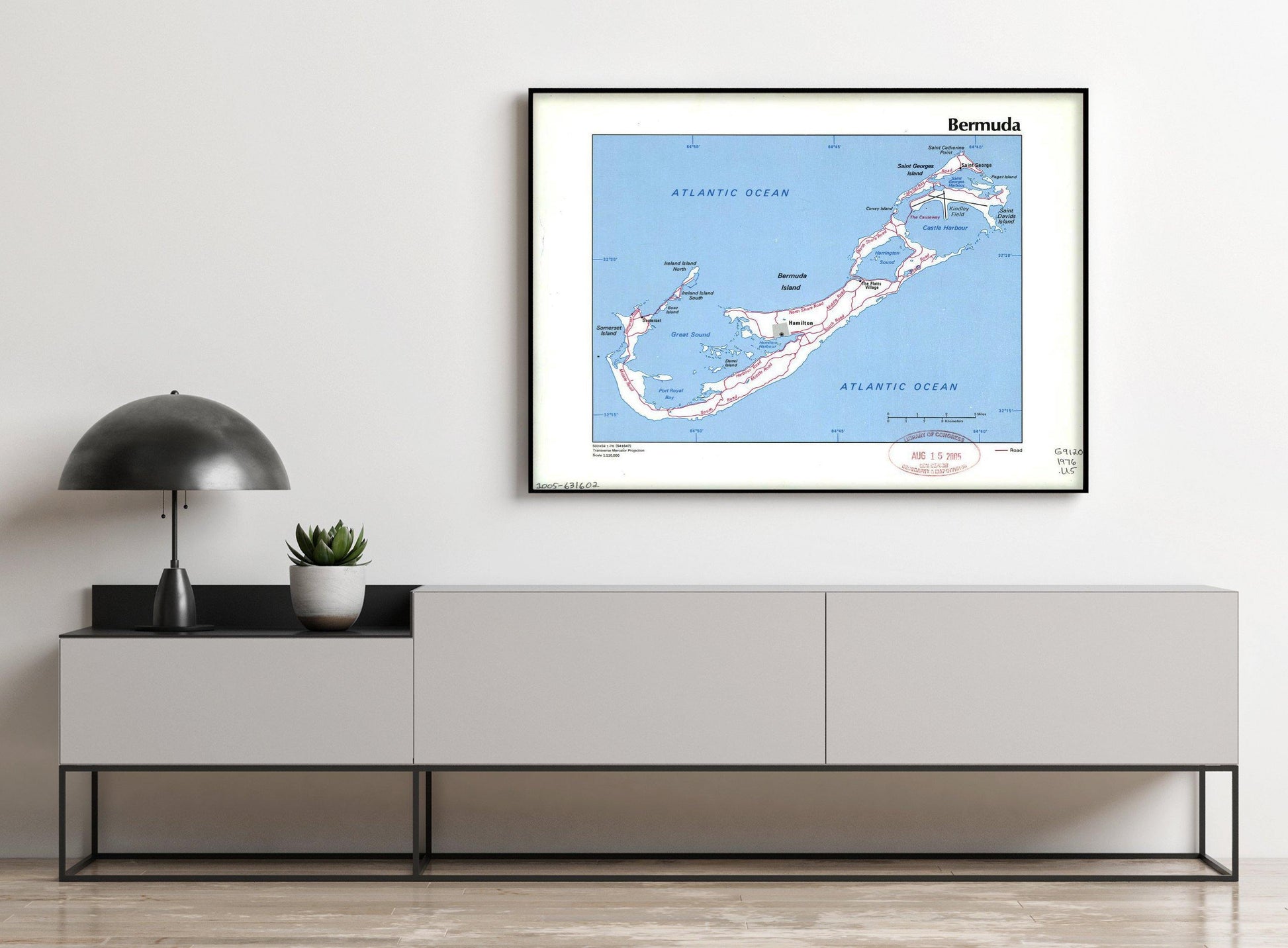 1976 Map| Bermuda| Bermuda Islands|Roads Map Size: 18 inches x 24 inch - New York Map Company