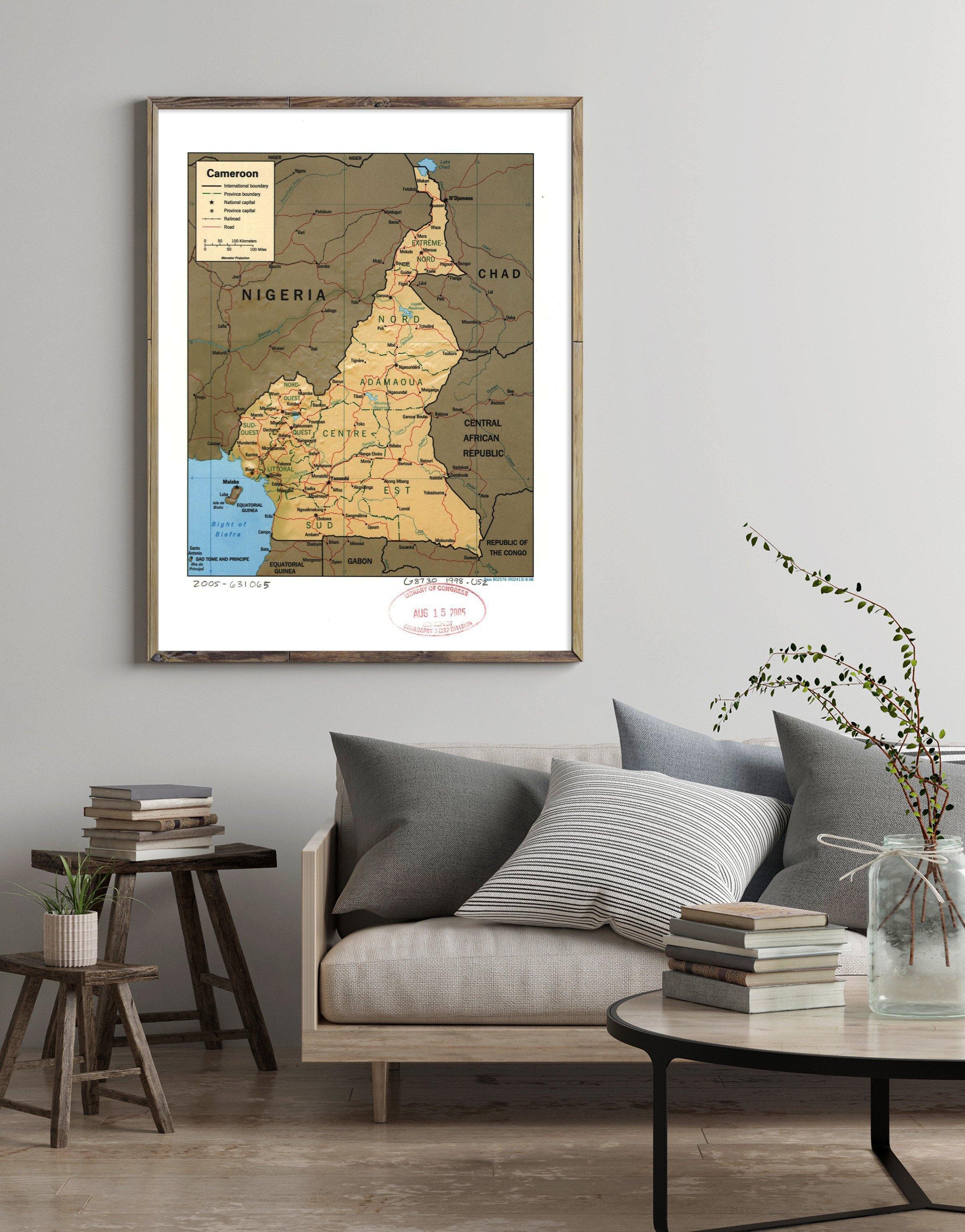 1998 Map| Cameroon| Cameroon Map Size: 18 inches x 24 inches |Fits 18x - New York Map Company