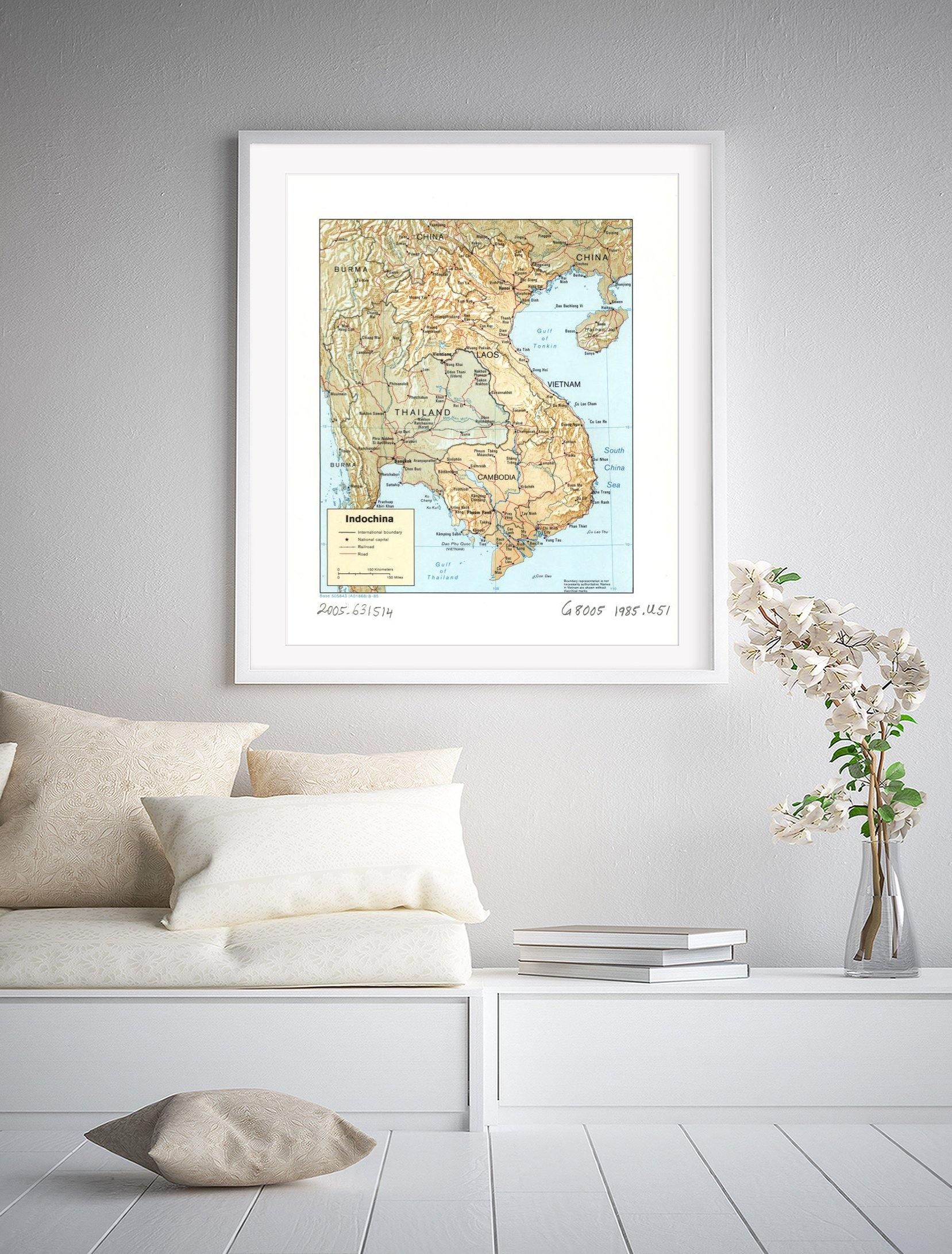 1985 Map| Indochina| Indochina Map Size: 20 inches x 24 inches |Fits 2 - New York Map Company