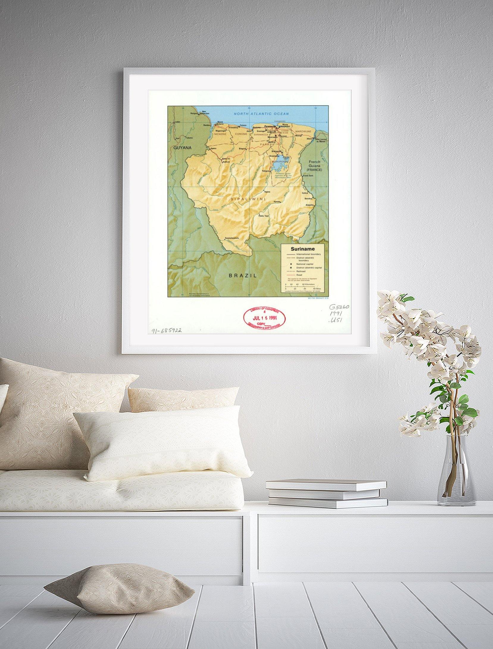 1991 Map| Suriname| Suriname Map Size: 20 inches x 24 inches |Fits 20x - New York Map Company