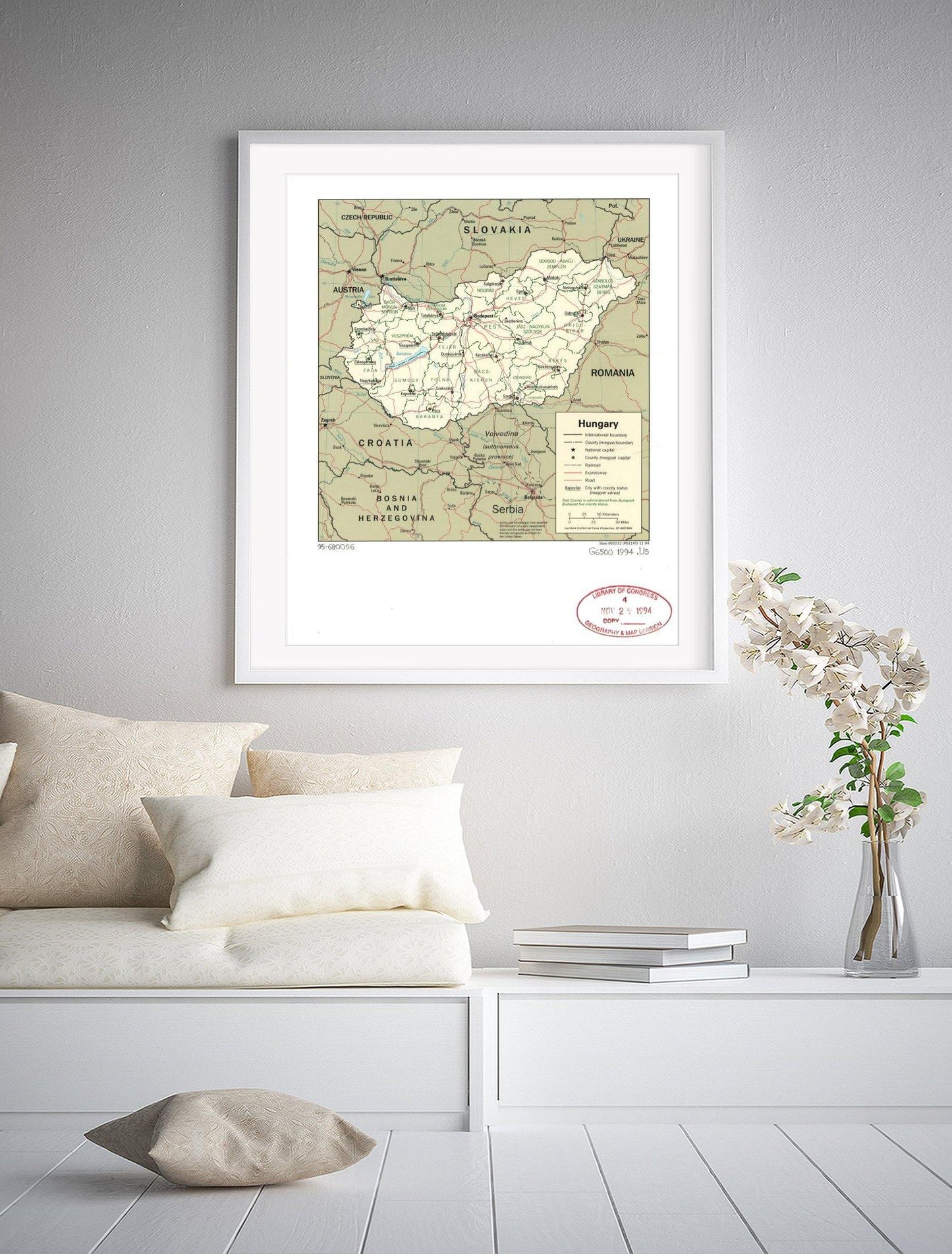 1994 Map| Hungary| Hungary Map Size: 20 inches x 24 inches |Fits 20x24 - New York Map Company