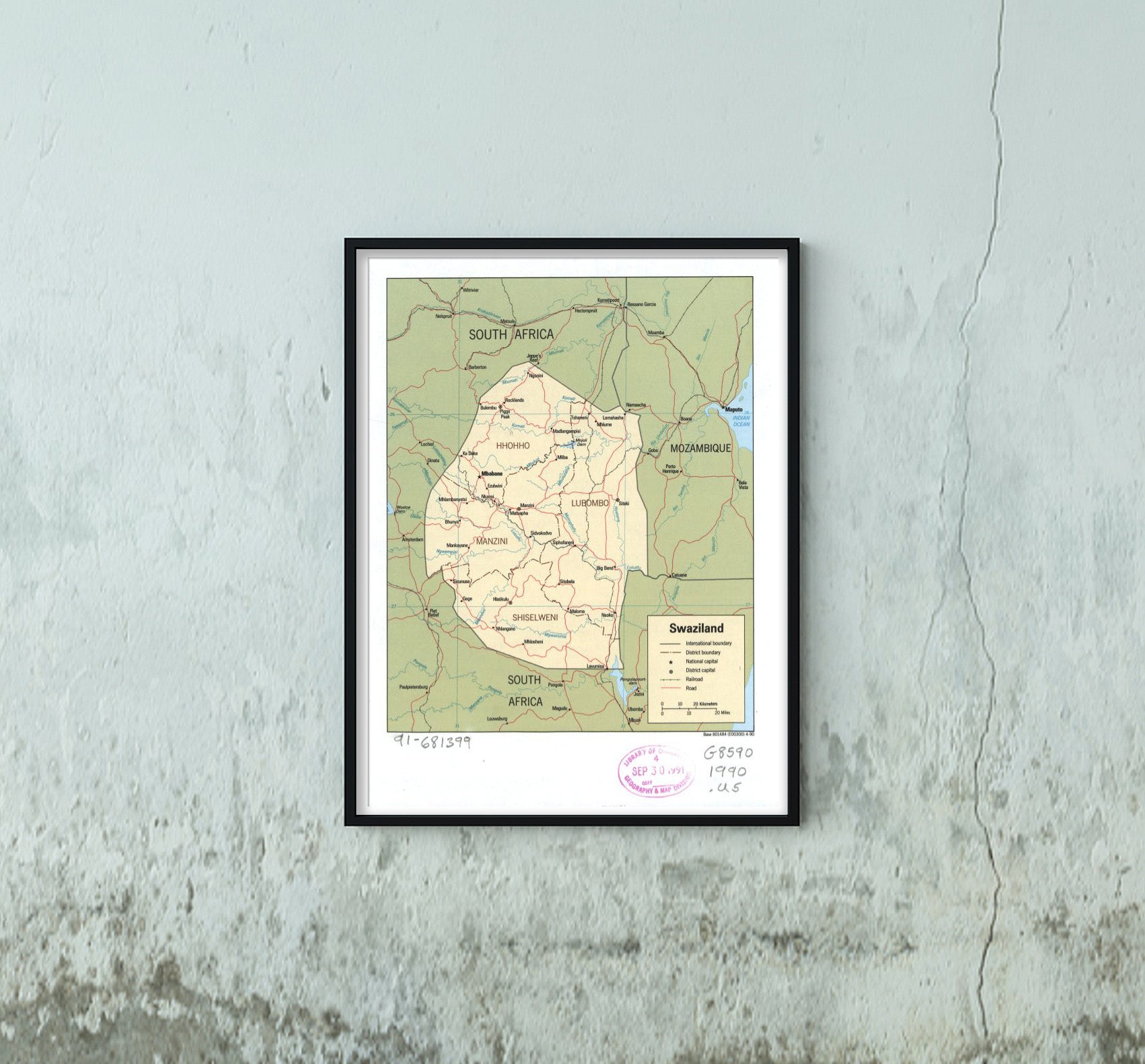 1990 Map | Swaziland | Swaziland Base 801484 (E00300) 4-90.