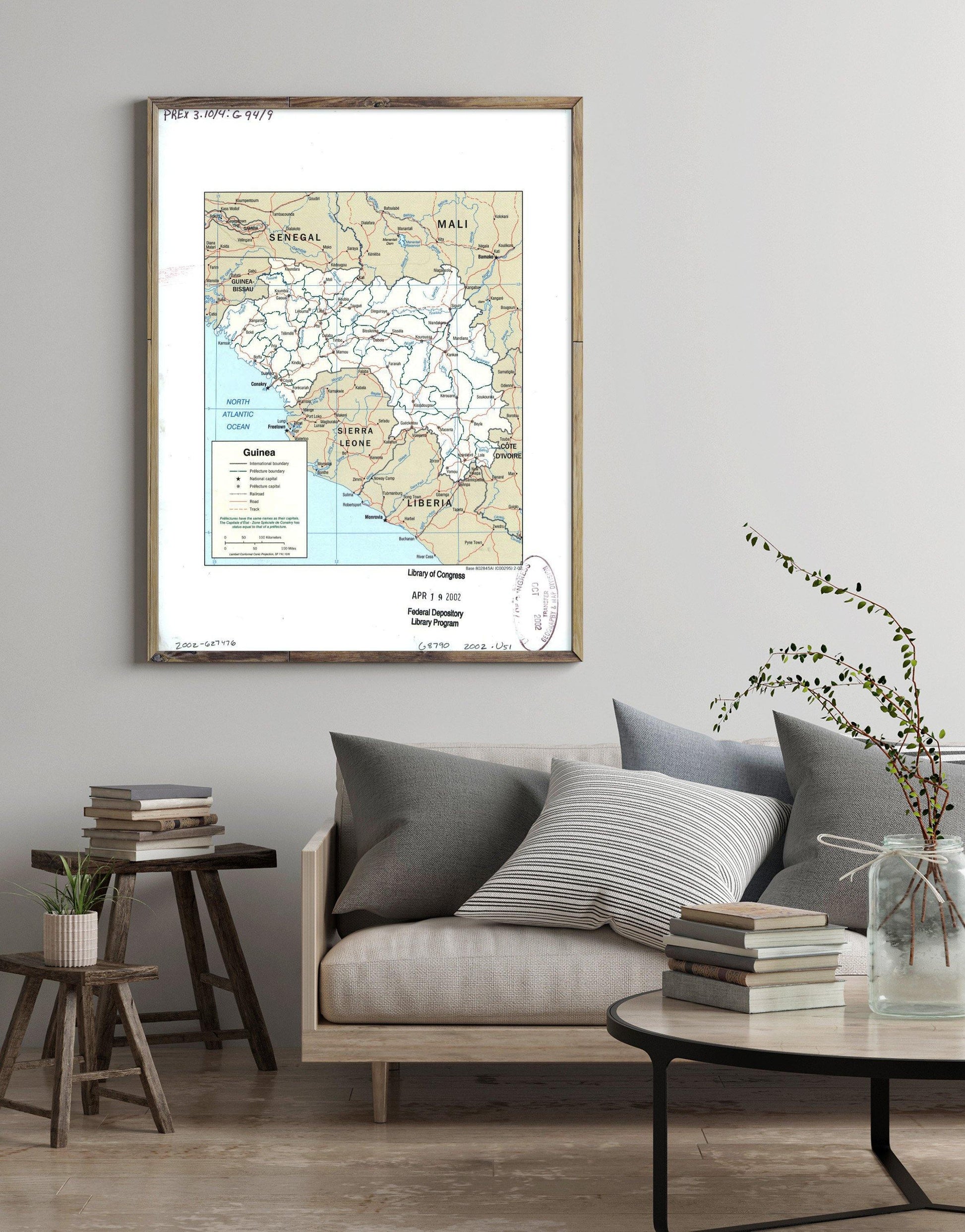 2002 Map| Guinea| Guinea Map Size: 18 inches x 24 inches |Fits 18x24 s - New York Map Company