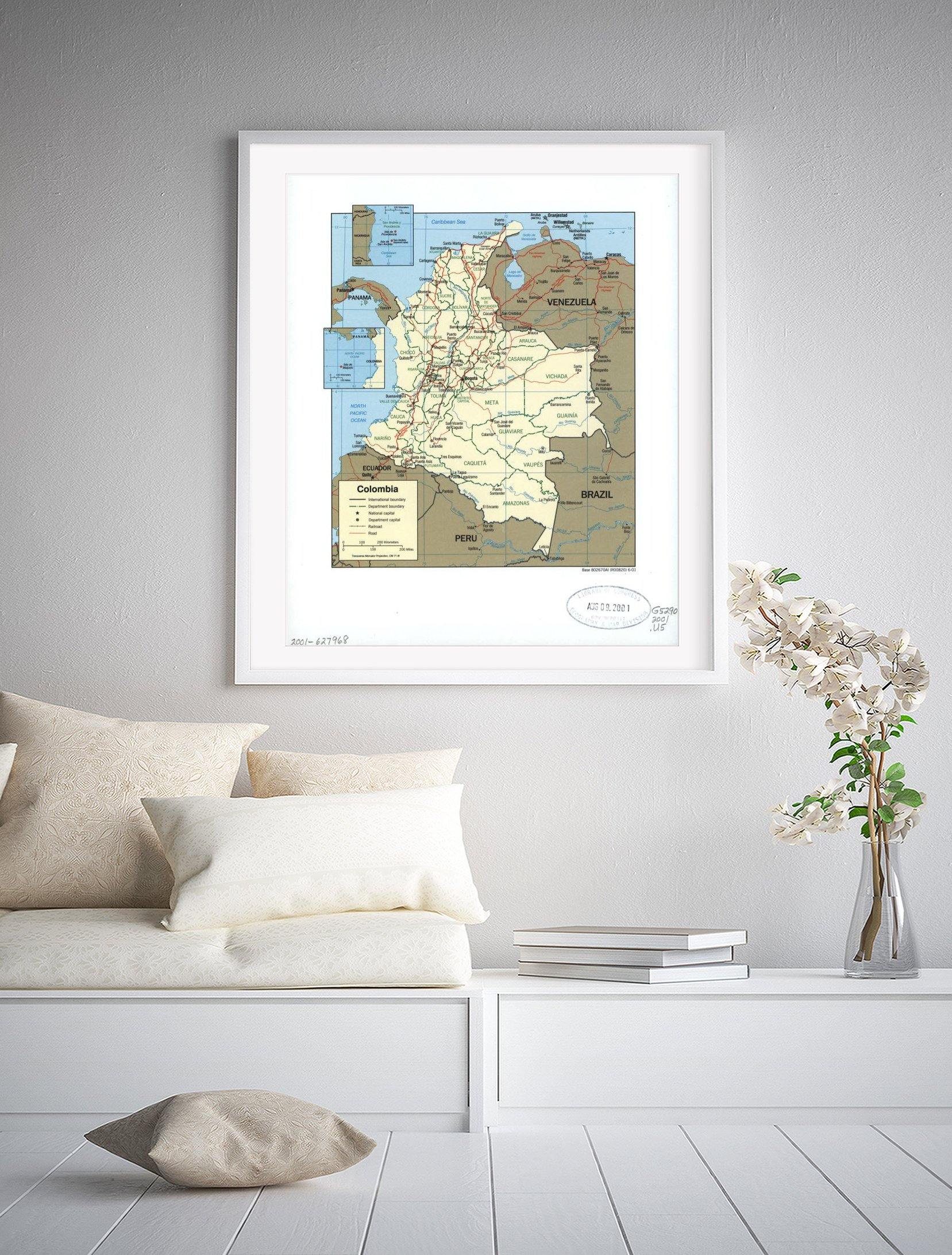 2001 Map| Colombia| Colombia Map Size: 20 inches x 24 inches |Fits 20x - New York Map Company