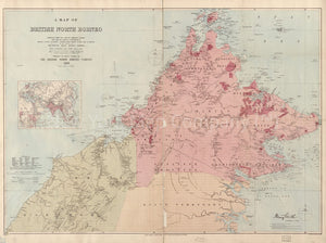 1899 mapVintage map of British North Borneo. Map Subjects: Brunei | Sabah | Sabah Malaysia | Sarawak | Sarawak Malaysia