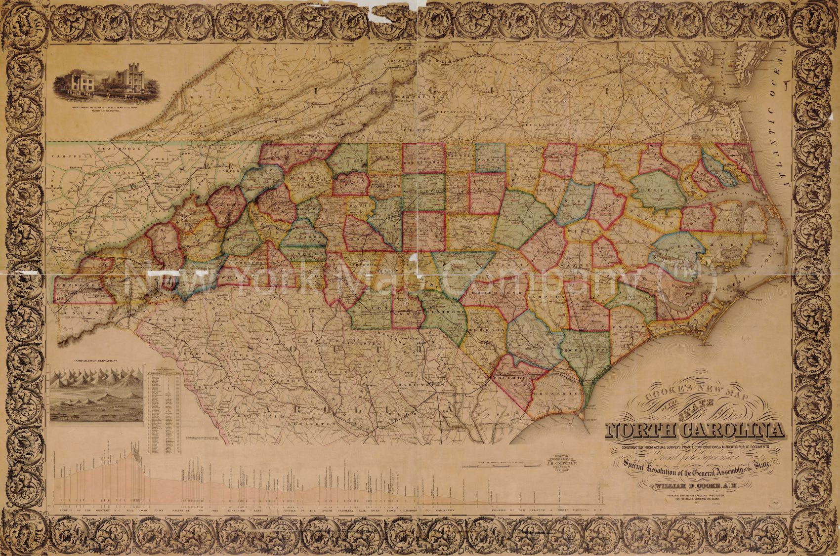 1857 map Cooke's new map of the state of North Carolina: constructed from actual surveys, private contributions and authentic public documents procured for the purpose under a special resolution of the General Assembly of the state. Map Subjects: Atlanti