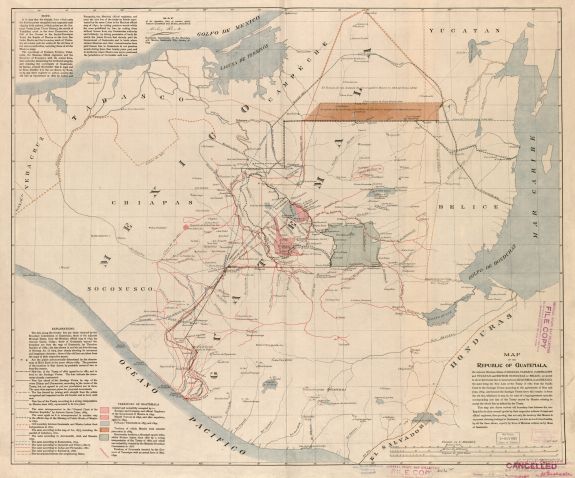 Vintage map: "Map of the boundary lines at various epochs between Guatemala and Mexico, projected by Miles Rock. Guatemala Commission of the Boundary with Mexico, Guatemala City, January 12, 1895." Created / Published: Philadelphia: s.n., 1895.