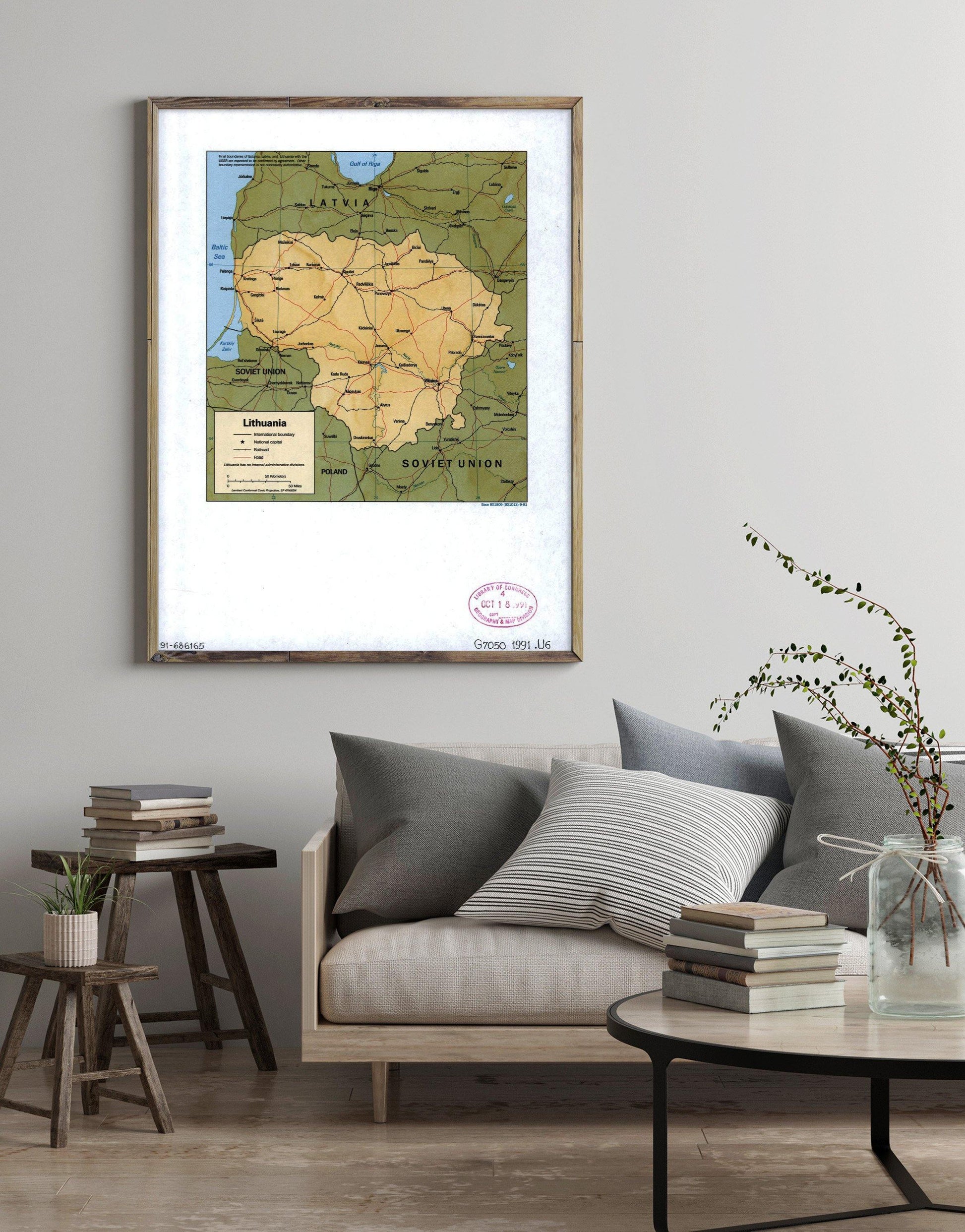 1991 Map| Lithuania| Lithuania Map Size: 18 inches x 24 inches |Fits 1 - New York Map Company