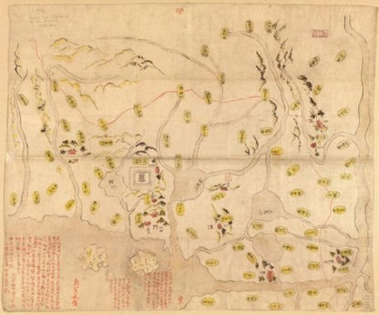 1804 Map | Choroku Edo zu utsushi | History | Japan | Manuscript Maps, Pictorial | Tokyo | Tokyo Japan Scale ca. 1:24,000. Title from verso. Manuscript. Oriented with north toward the upper right. Japanese. Pictorial map. Shows villages in the province o