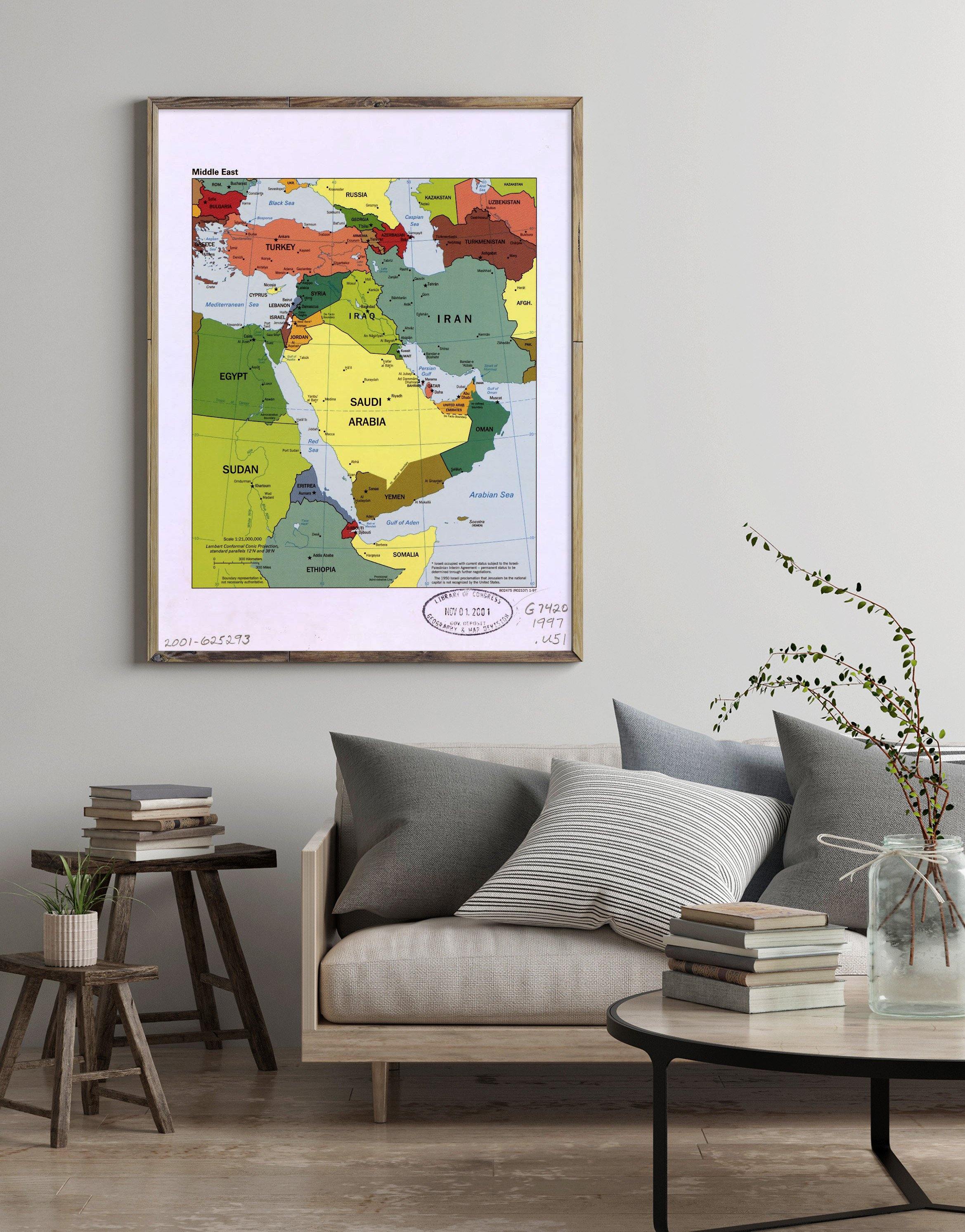 1997 Map| Middle East| Middle East Map Size: 18 inches x 24 inches |Fi - New York Map Company