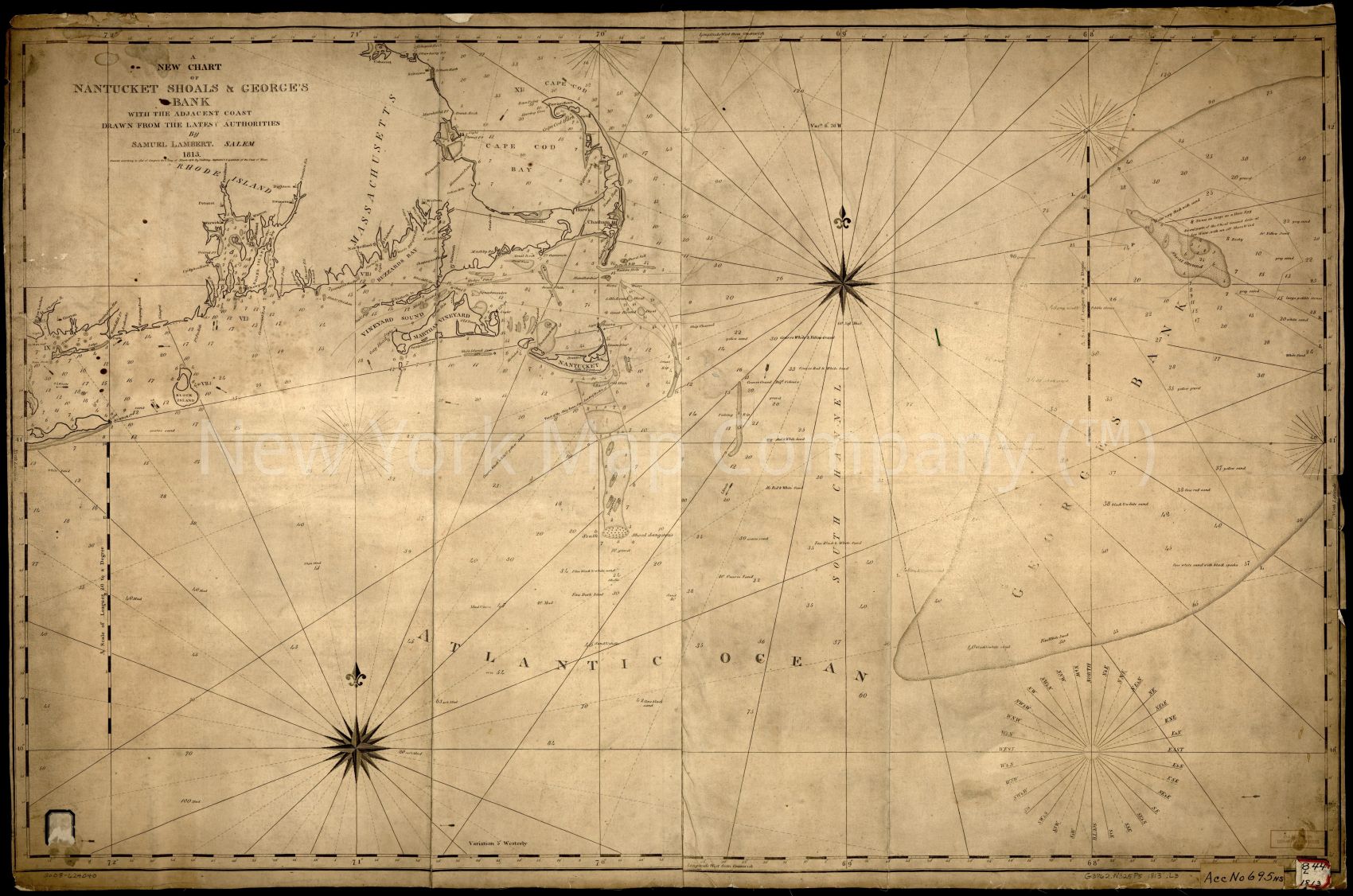 1813 map A new chart of Nantucket Shoals and George's Bank with the adjacent coast. Map Subjects: Atlantic Coast NY | Atlantic Coast New England | Atlantic Coast New York State | Georges Bank | Massachusetts | Nantucket Shoals | Nautical Charts |