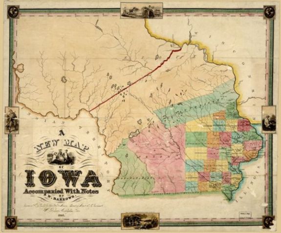 1845 map A new map of Iowa: accompanied with notes by W. Barrows