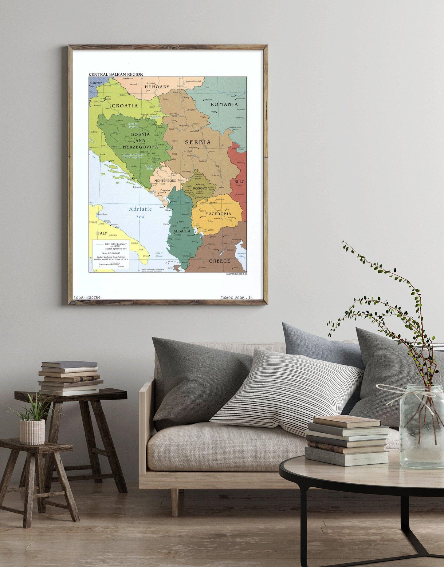 2008 Map| Central Balkan region| Balkan Peninsula Map Size: 18 inches - New York Map Company