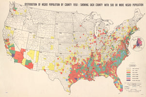 1956 map Distribution of Negro population by county 1950: showing each county with 500 or more Negro population. Copyright 1956 by Samuel Fitzsimmons. Map Subjects: African Americans | Population |