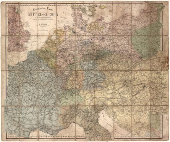 1896 map Eisenbahn-Karte von Mittel-Europa: mit Angabe sämtlicher Bahnstationen, Hauptpost- und Dampfschiffahrts-Verbindungen