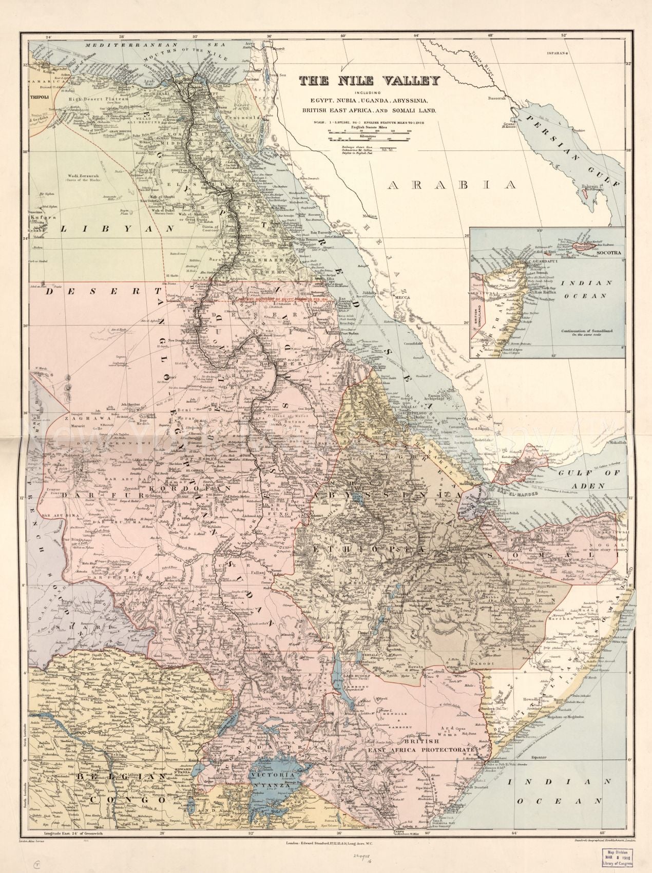 1910 map The Nile Valley: including Egypt, Nubia, Uganda, Abyssinia, British East Africa, and Somali Land. Map Subjects: Nile River Valley