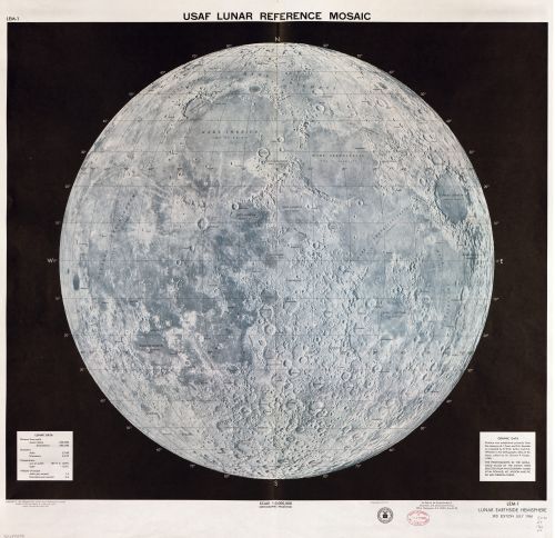 1966 Map USAF lunar reference mosaic: LEM-1. - 24x24 - Ready to Frame - Moon |