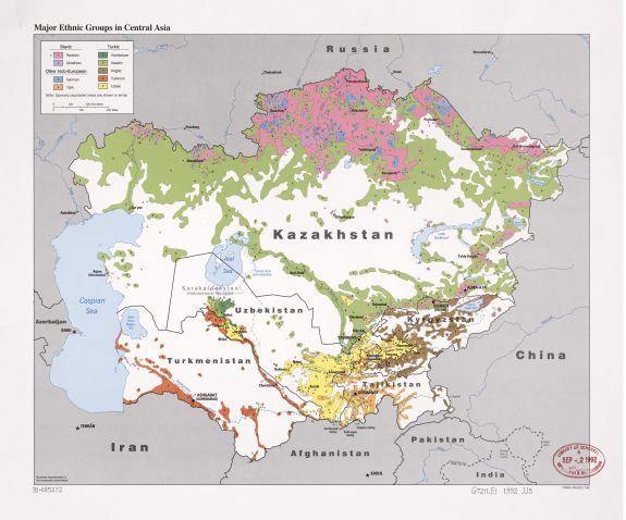 1992 Map| Major ethnic groups in Central Asia| Asia, Central|Ethnology - New York Map Company