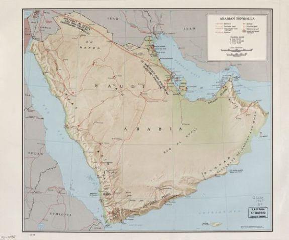 1969 Map| Arabian Peninsula. 12-69| Saudi Arabia Map Size: 20 inches x - New York Map Company