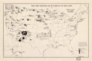 1939 map Indian tribes, reservations and settlements in the United States. Map Subjects: Indian Reservations | Indians of North America |