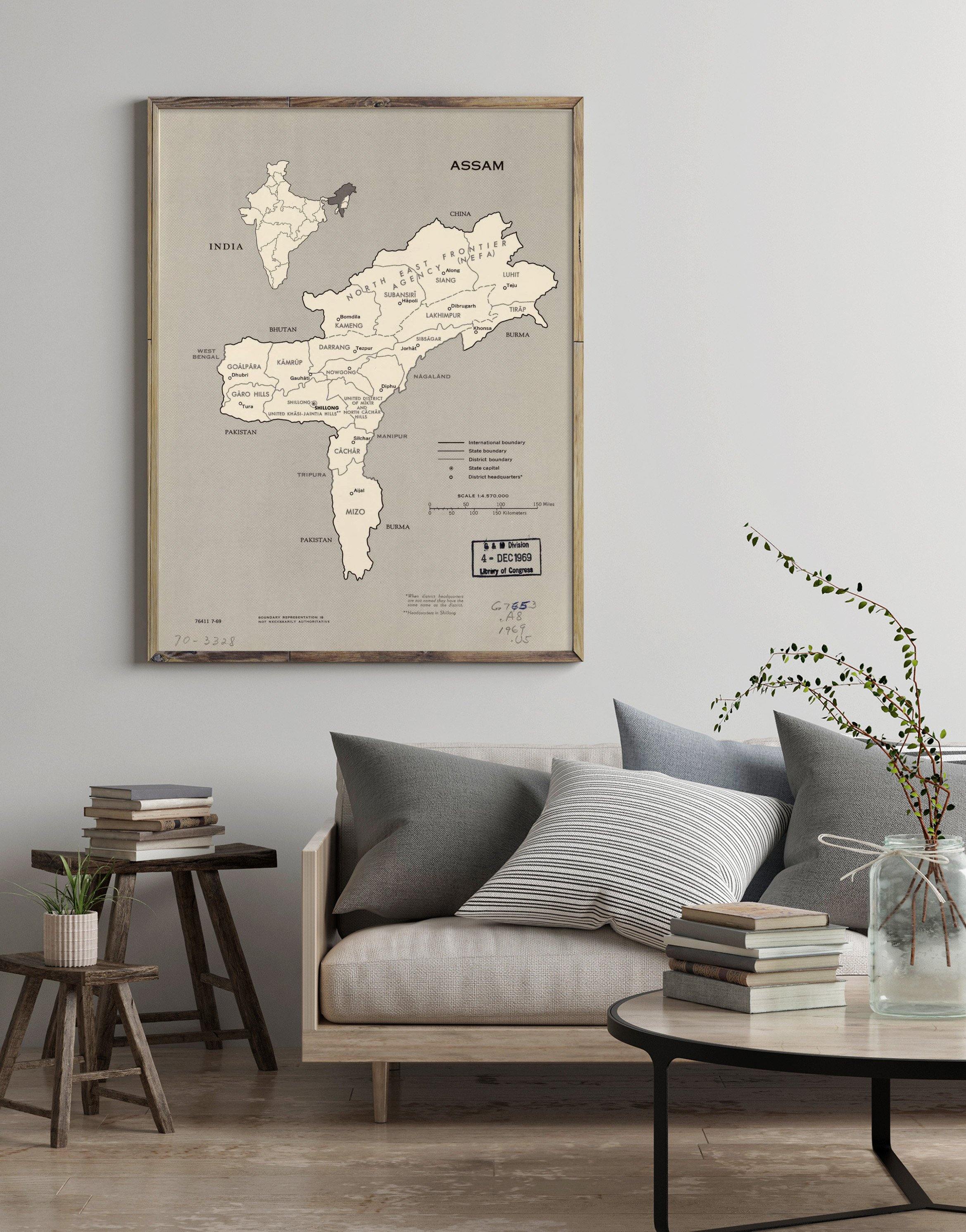 1969 Map| Assam. 7-69| Assam|Assam India|India Map Size: 18 inches x 2 - New York Map Company
