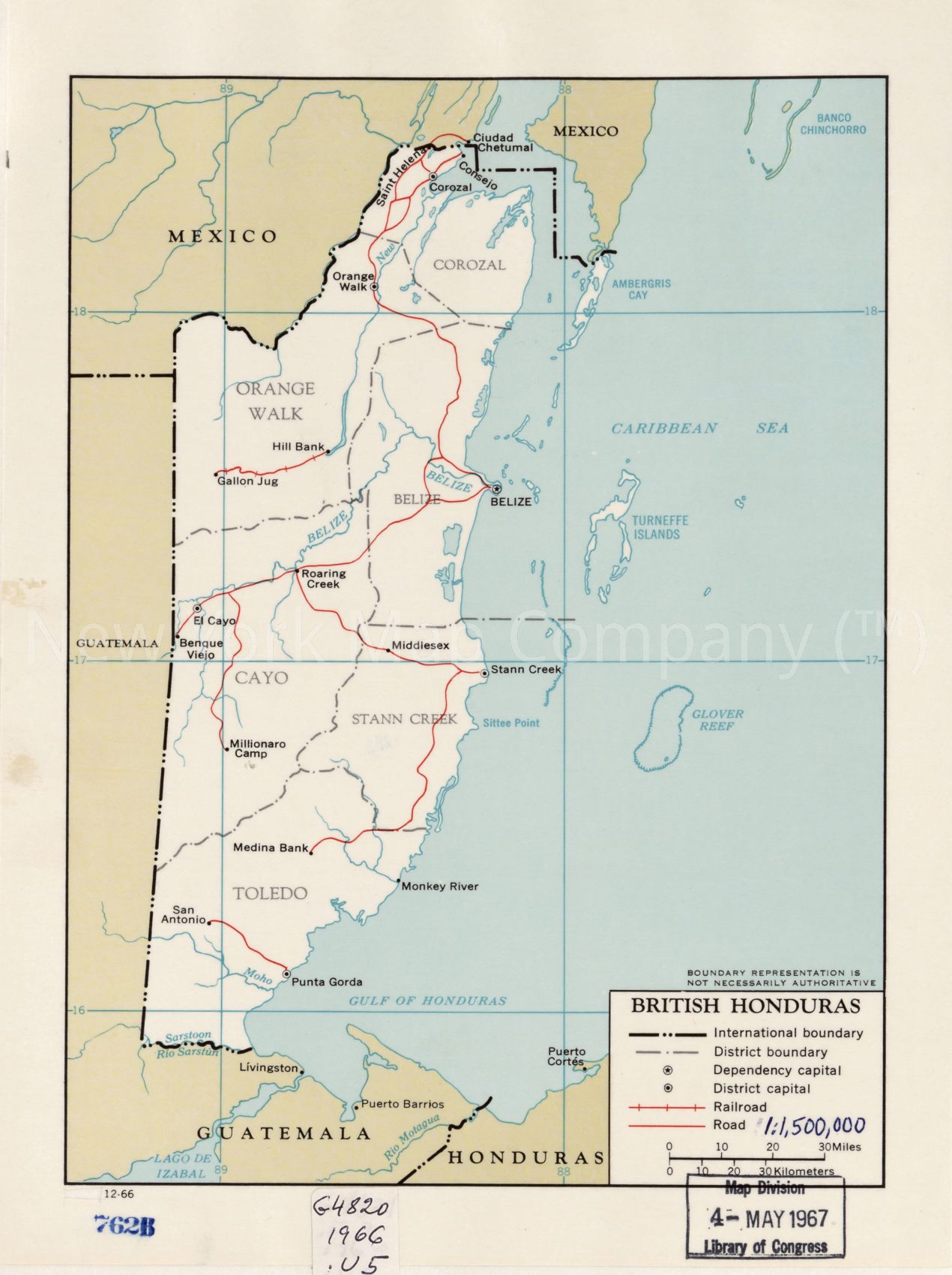 1966 map British Honduras. 12-66. Map Subjects: Belize