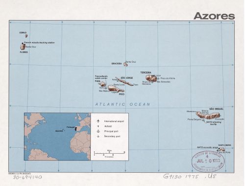 1975 Map Azores. - 18x24 - Ready to Frame - Azores Azores