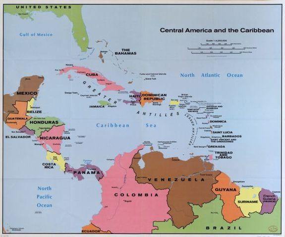 1990 Map| Central America and the Caribbean| Caribbean Area|Central Am - New York Map Company