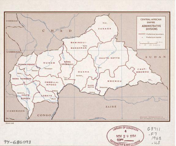 1968 Map| Central African Empire, administrative divisions| Administra - New York Map Company