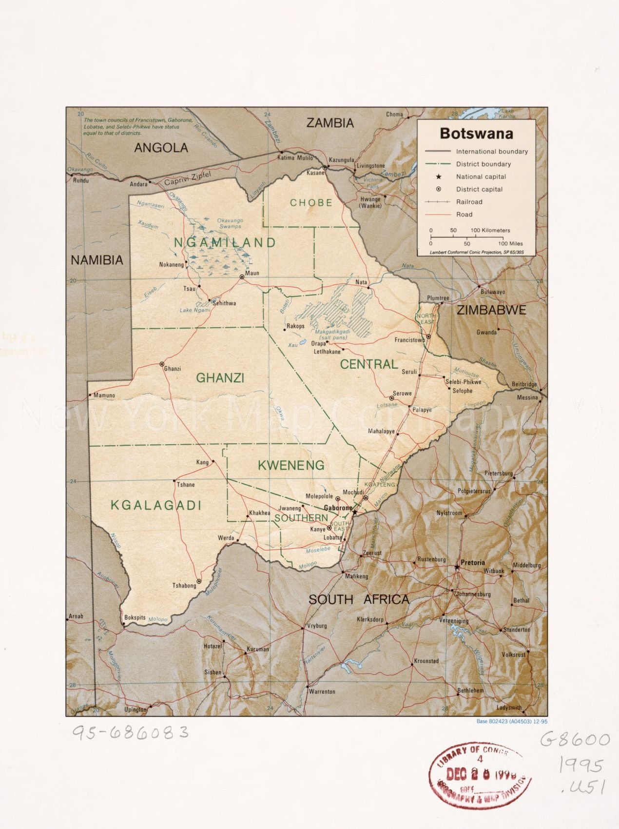 1995 map Botswana. Map Subjects: Botswana