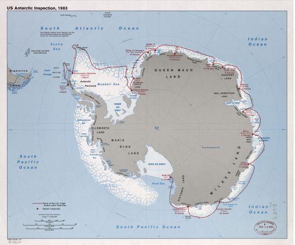 1984 Map| US Antarctic Inspection, 1983| Antarctica|International Stat - New York Map Company