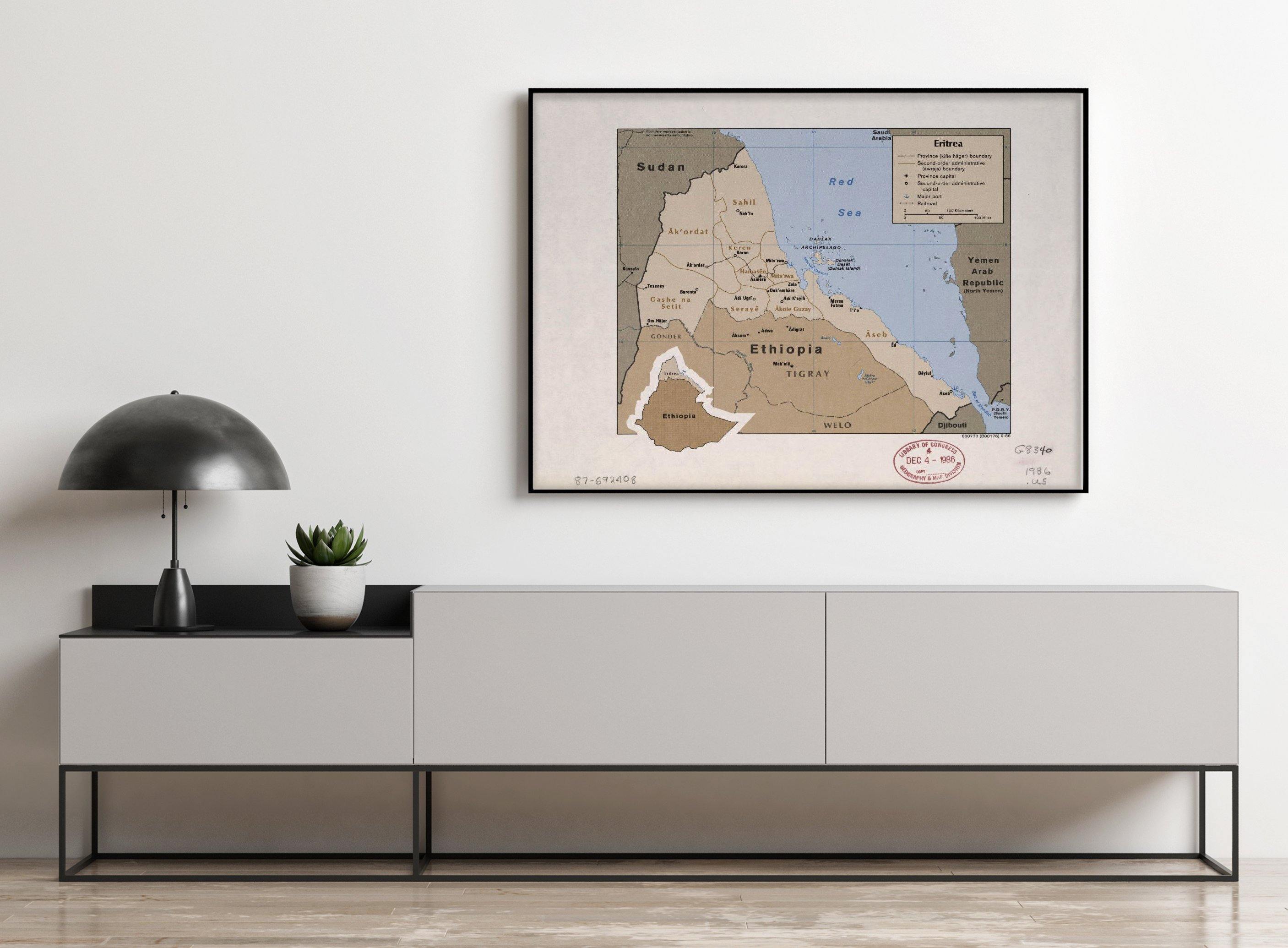 1986 Map| Eritrea| Eritrea Map Size: 18 inches x 24 inches |Fits 18x24 - New York Map Company
