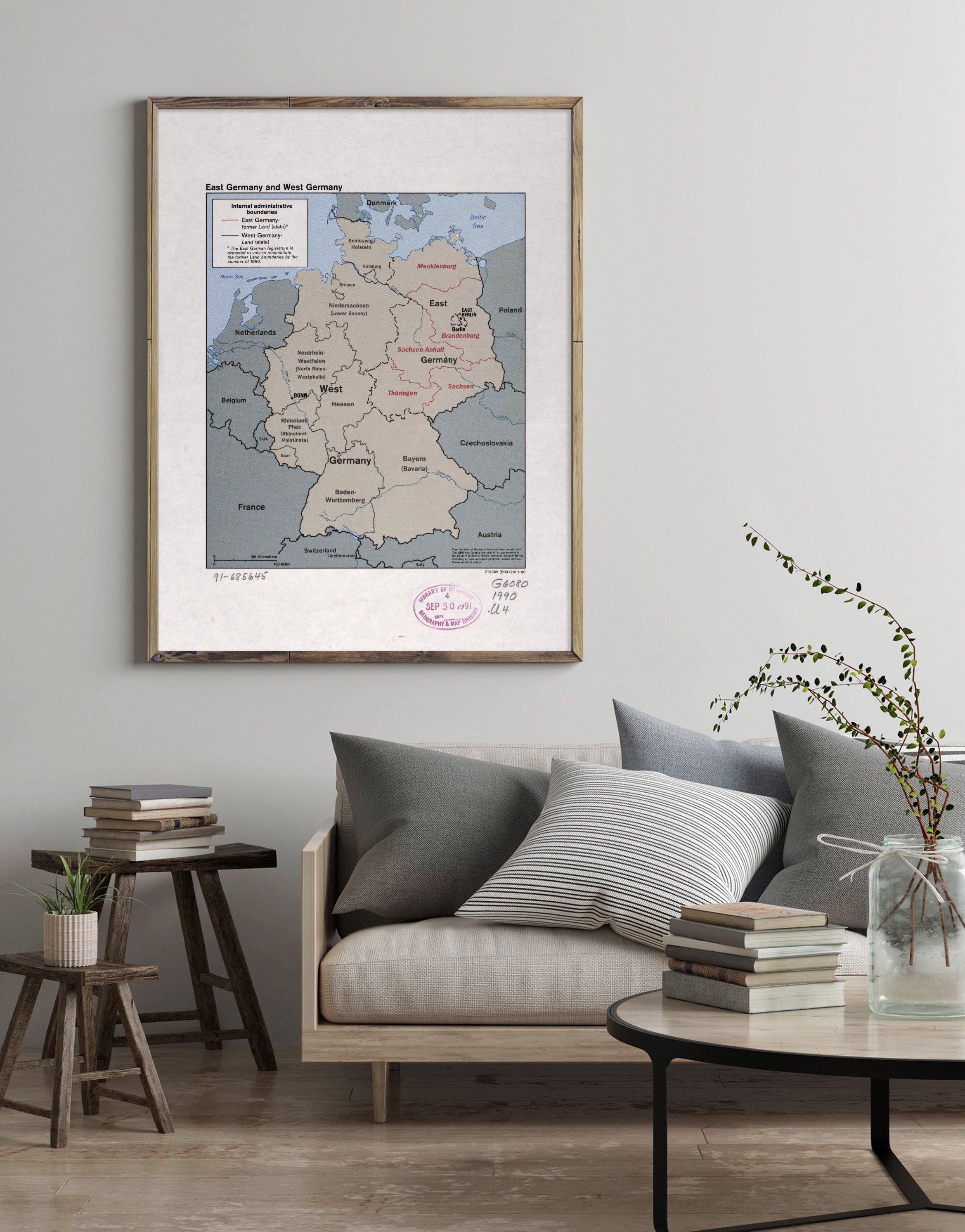 1990 Map| East Germany and West Germany| Administrative and Political - New York Map Company