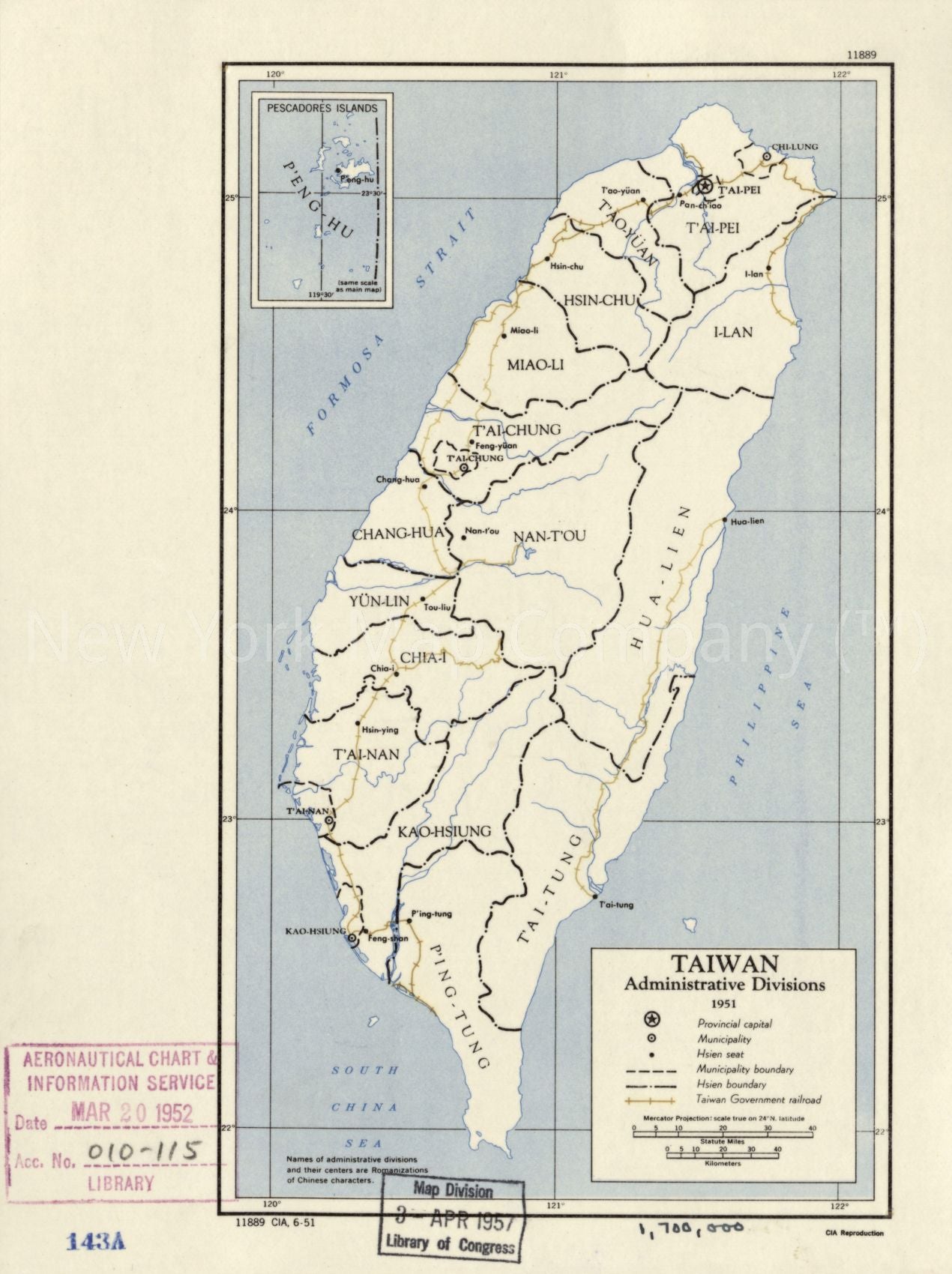 1951 map Taiwan administrative divisions. Map Subjects: Taiwan