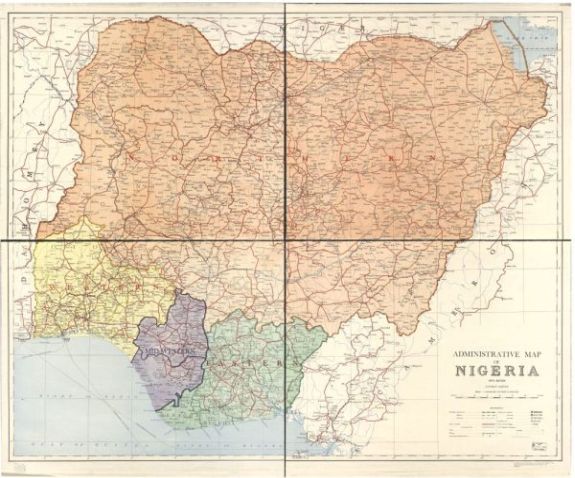 1965 Map | Administrative map of Nigeria | Administrative and Political Divisions | Nigeria 500/492/7-65.