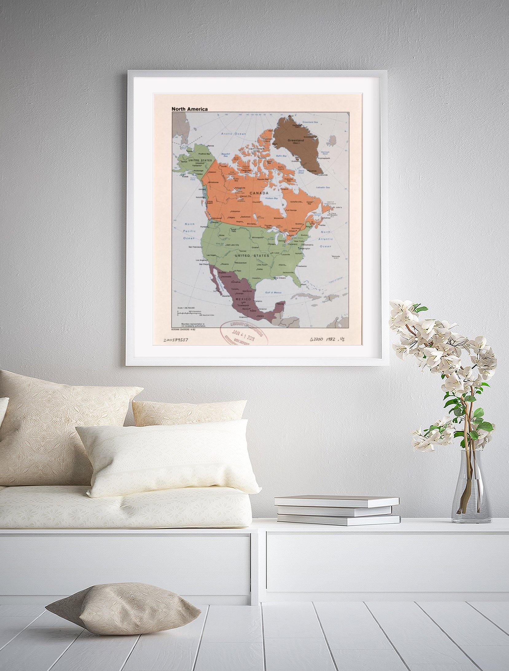 1982 Map| North America| North America Map Size: 20 inches x 24 inches - New York Map Company