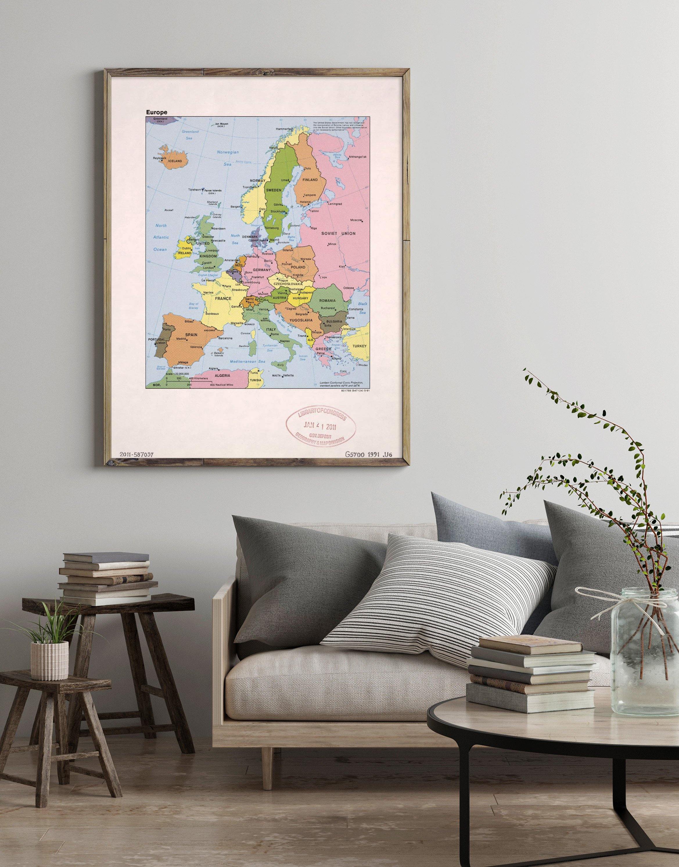 1991 Map| Europe| Europe Map Size: 18 inches x 24 inches |Fits 18x24 s - New York Map Company