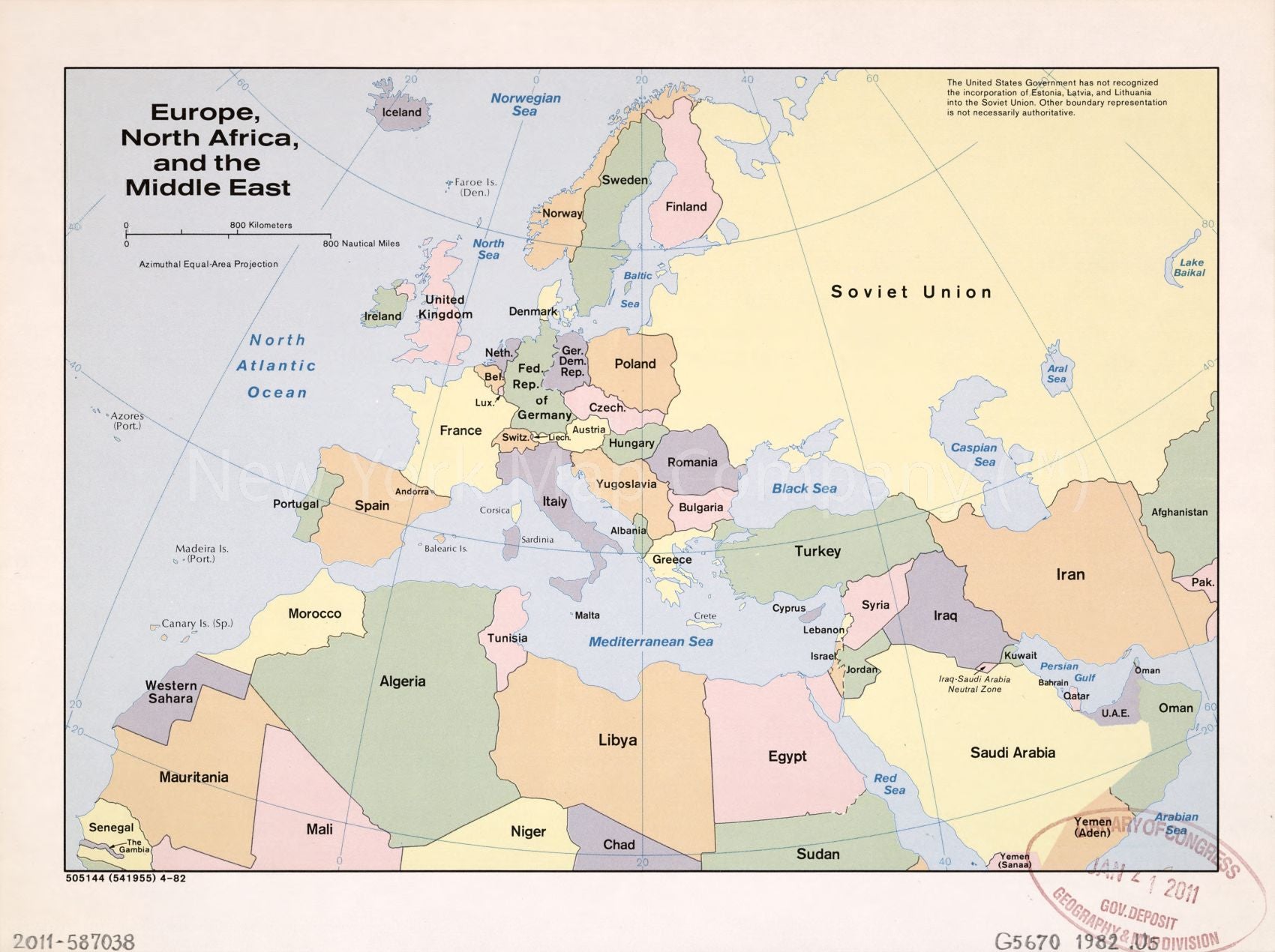 1982 map Europe, North Africa, and the Middle East. Map Subjects: Africa | North | Eastern Hemisphere | Europe | Middle East | Outline Maps