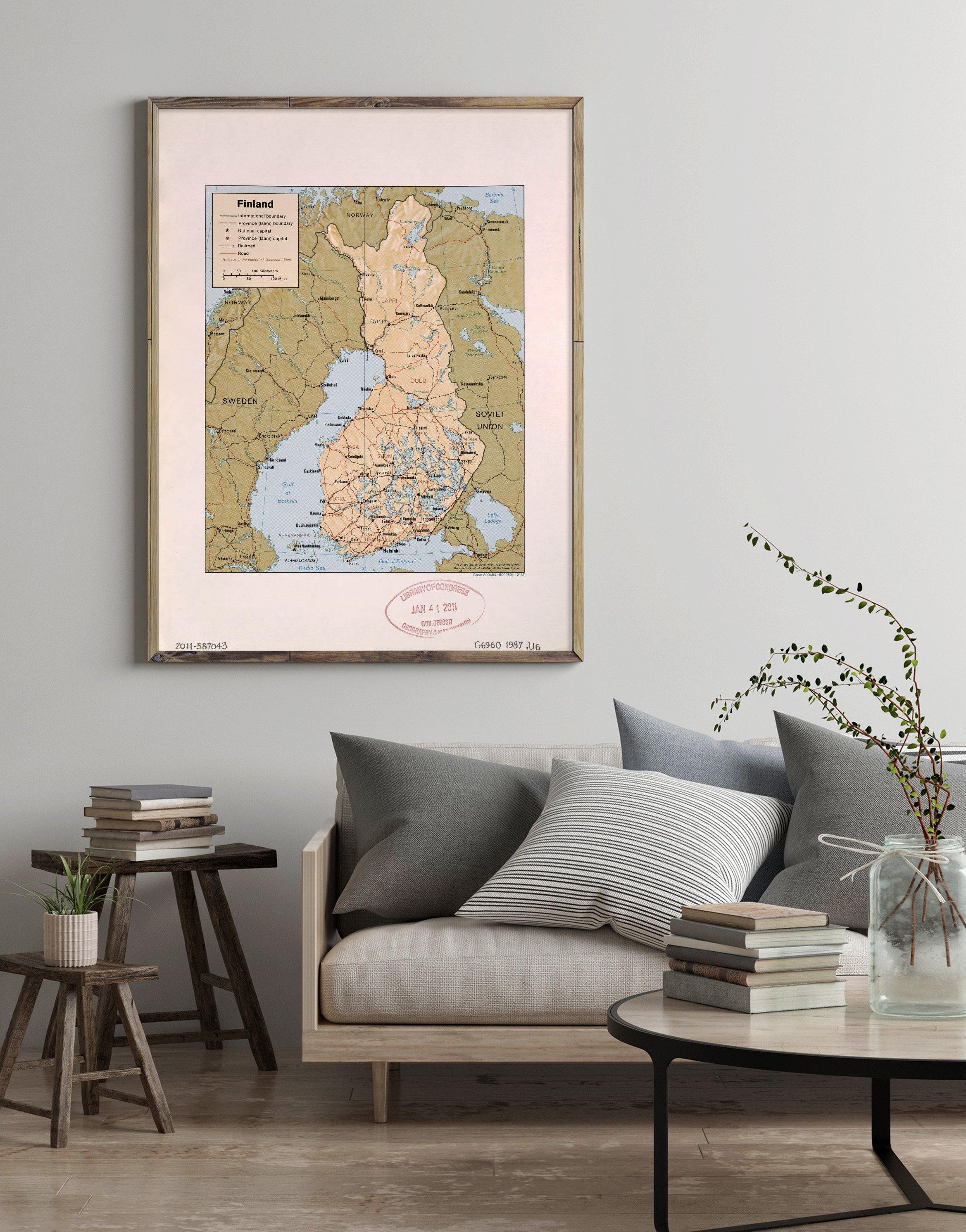 1987 Map| Finland| Finland Map Size: 18 inches x 24 inches |Fits 18x24 - New York Map Company