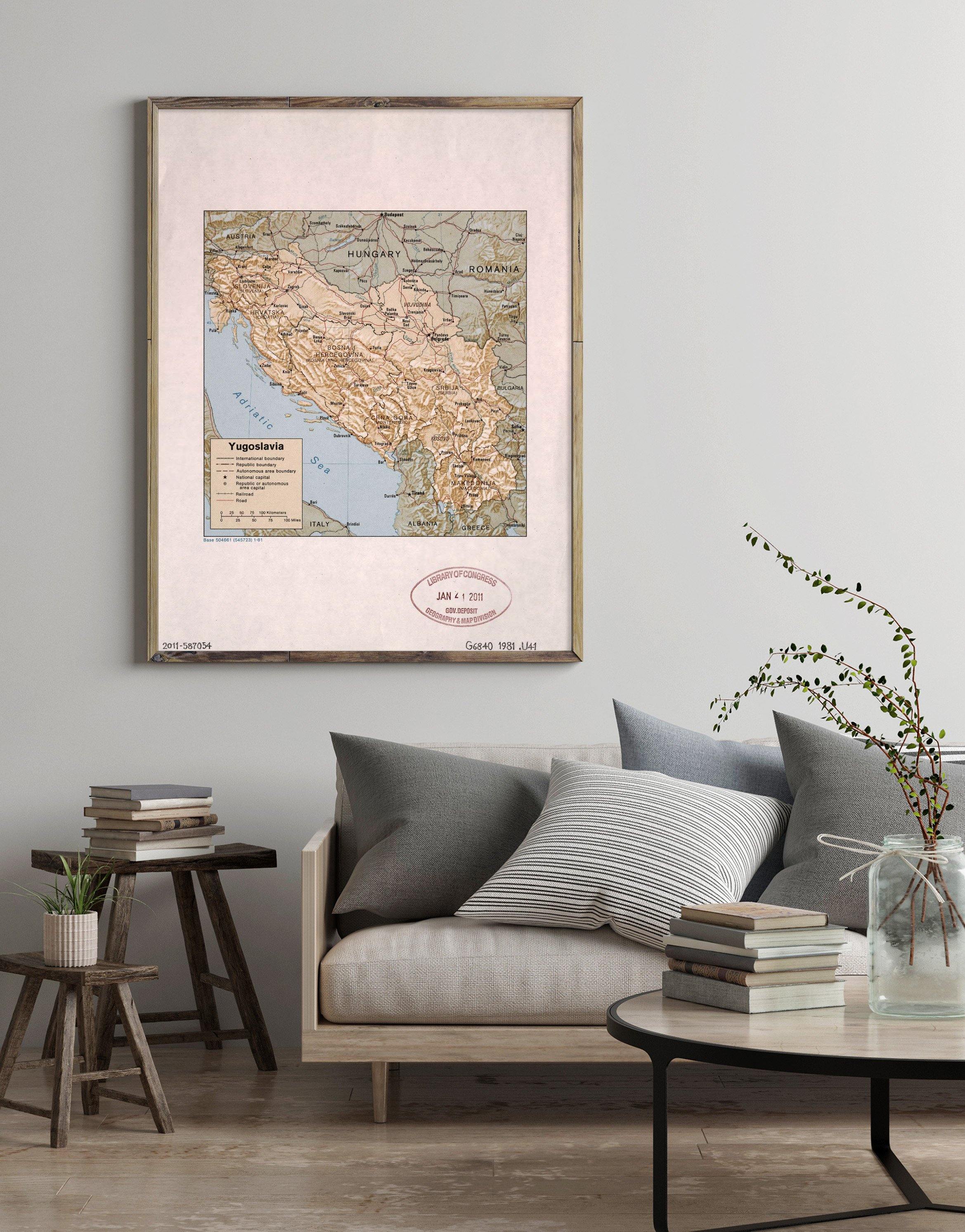 1981 Map| Yugoslavia| Yugoslavia Map Size: 18 inches x 24 inches |Fits - New York Map Company