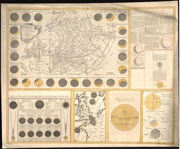 1748 Map | The geography of the great solar eclipse of July 14 MDCCXLVIII: exhibiting an accurate map of all parts of the Earth in which it will be visible, with the North Pole, according to the latest discoveries | Astronomy | Charts, Diagrams, Etc | Ea - New York Map Company
