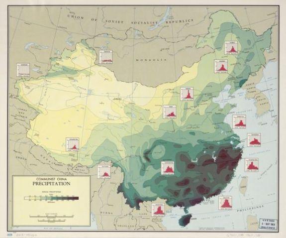 1967 Map| Communist China, precipitation| China|Precipitation Meteorol - New York Map Company