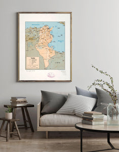 1990 Map| Tunisia| Tunisia Map Size: 18 inches x 24 inches |Fits 18x24 - New York Map Company