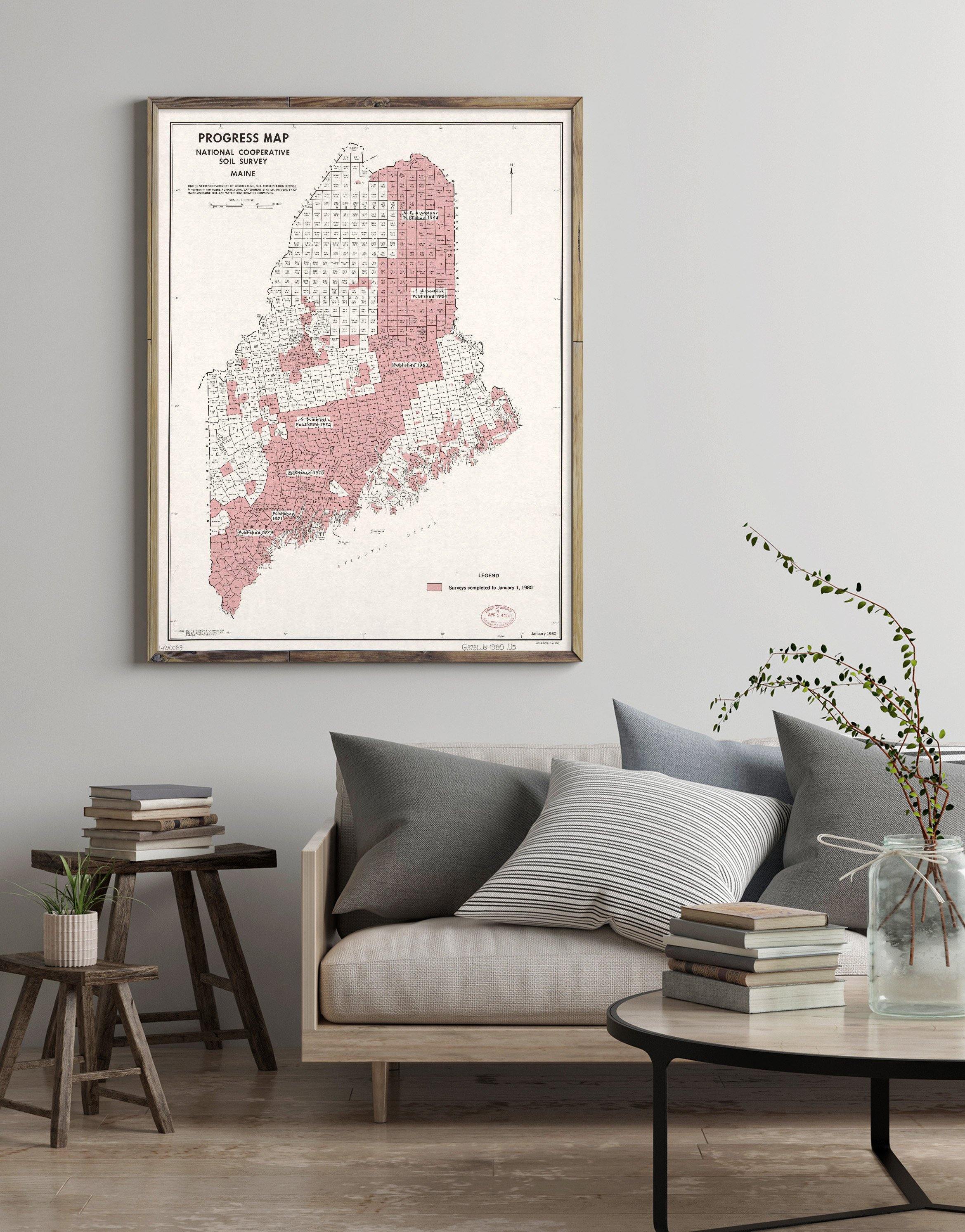 1980 Map| Progress map, national cooperative soil survey, Maine| Maine - New York Map Company