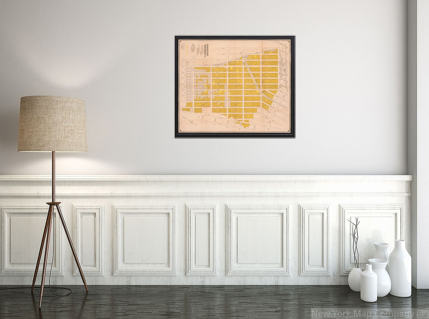 Summary: Cadastral real-estate survey map of part of Canarsie district (Brooklyn, N.Y.) showing block numbers, lot lines/numbers, lot dimensions, and sold lots in yellow tint. Additional sold lots indicated by hand-painted yellow tints. imperfect: Fold-l