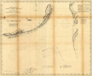 1862 Map | Preliminary edition of general chart of the coast no. X, Sraits of Florida from Key Biscayne to Marquesas Keys | Florida | Florida Keys | Nautical Charts | United States Scale c. 1:400,000.