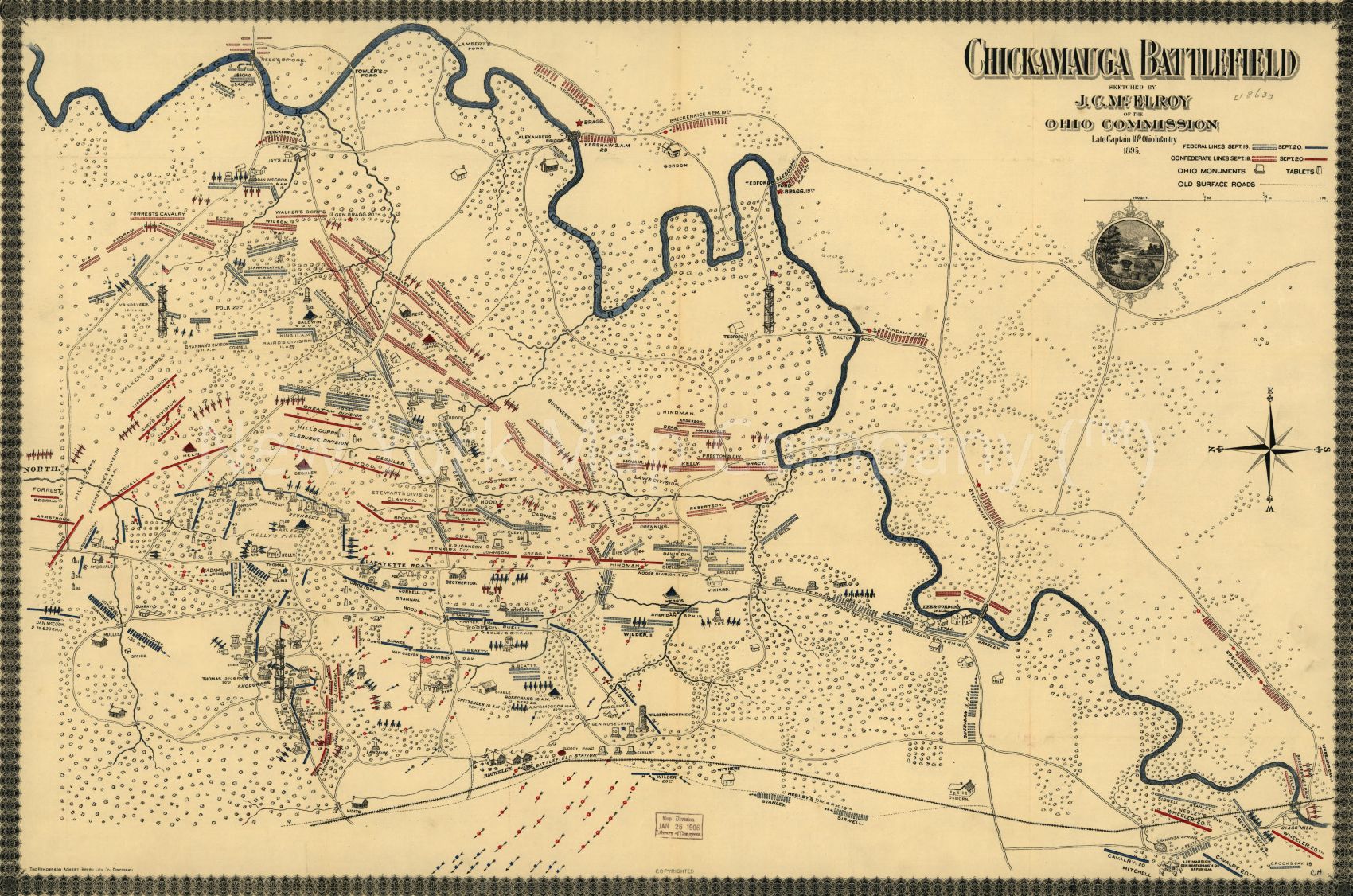 1895 map Chickamauga battlefield. Accompanies The battle of Chickamauga. Historical map and guide book. Map Subjects: Chickamauga | Chickamauga | Battle of | Chickamauga | Battle Of | Ga | Georgia |