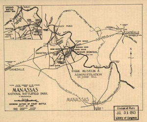 1942 Map| Manassas National Battlefield Park, Virginia. Showing action - New York Map Company